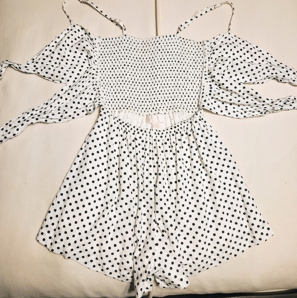 Tori Praver Ariana Polka Dot Romper White Black Small - Picture 10 of 12